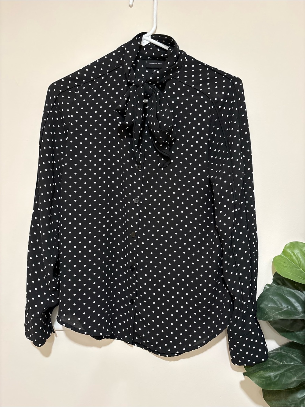 Who What Wear Black and White Polka Dot Top